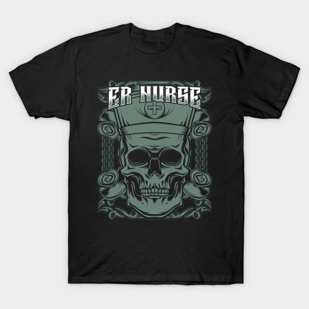 Nursing - ER Nurse Cool Skeleton Skull T-Shirt by Lumio Gifts